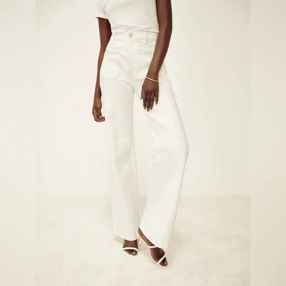 Reformation Alyssa High Rise Wide Leg Long Jeans in Vintage White - Picture 1 of 10